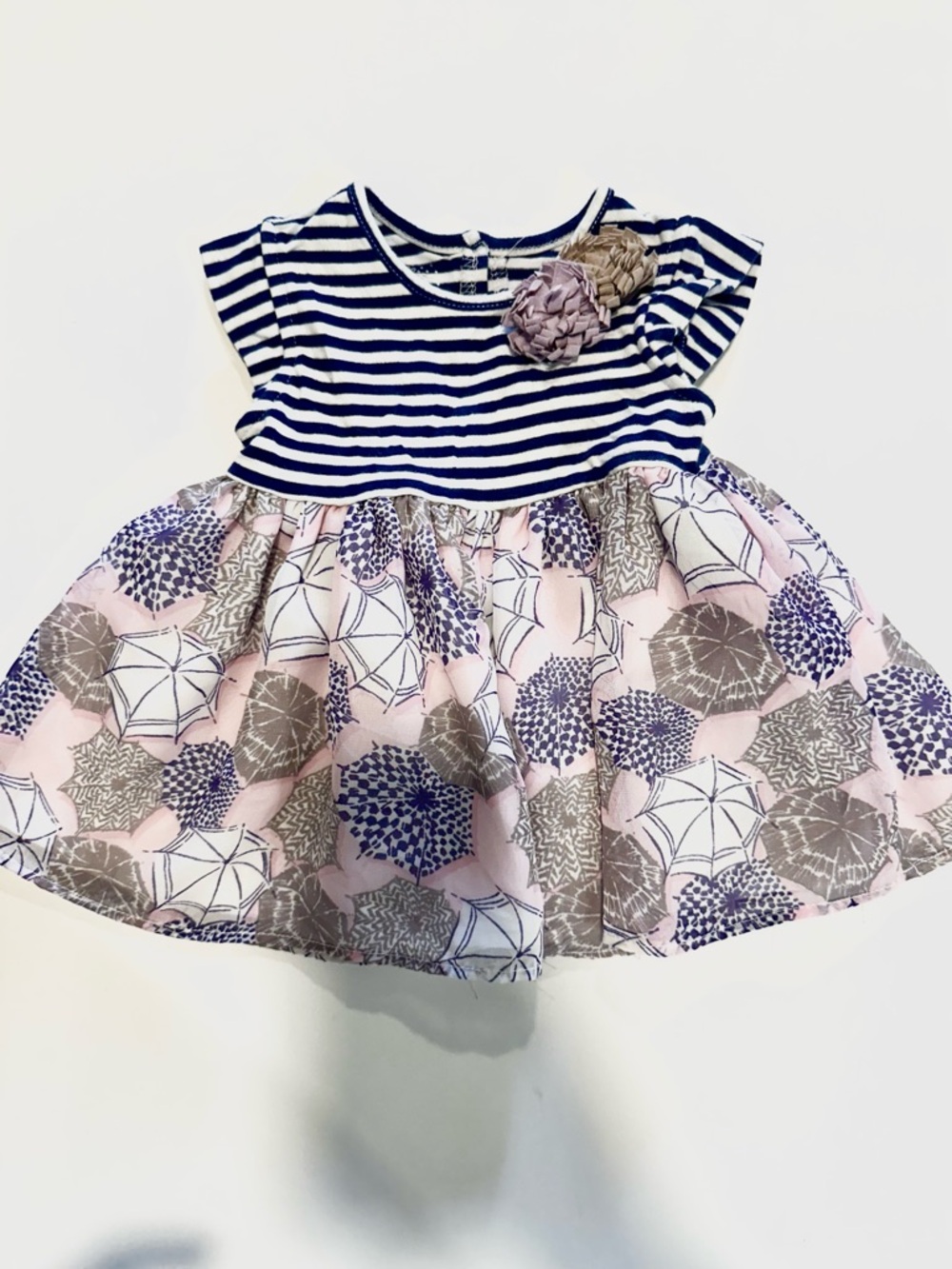 marmellata Navy Striped Top with Pink & Gray Floral Skirt Dress
